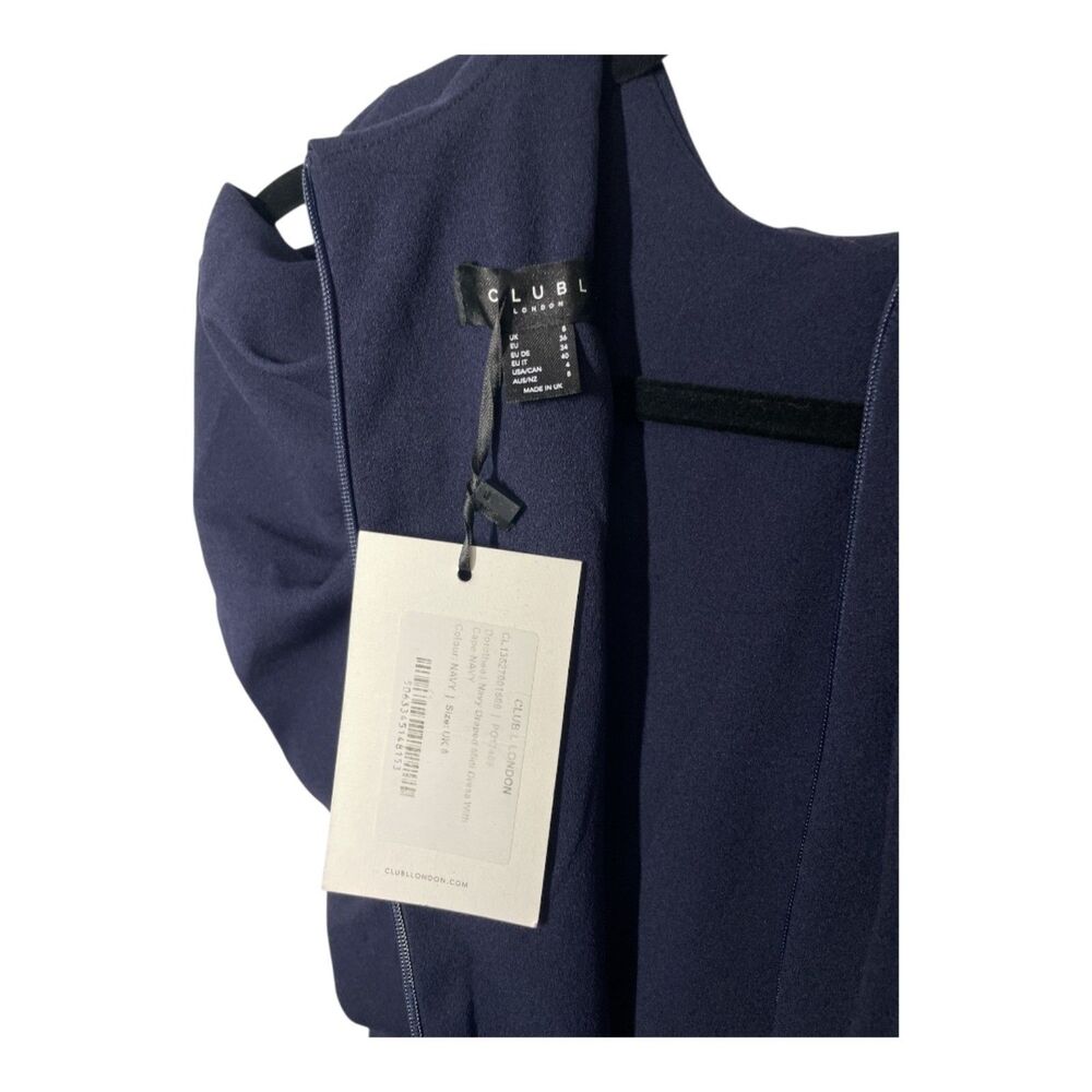 NWT Club L London Navy Draped Midi Dress With Cape | Size US 4 - Picture 8 of 8